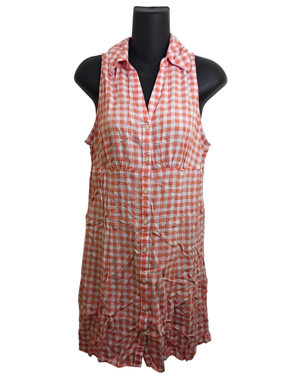 SO Sleeveless Pink Gingham Button-Front Dress